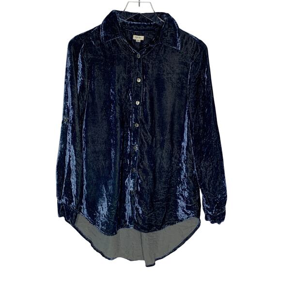 Kyla Seo Tops - Kyla Seo Velvet Button Front Shirt XS Oversized Dark Blue Boho Western